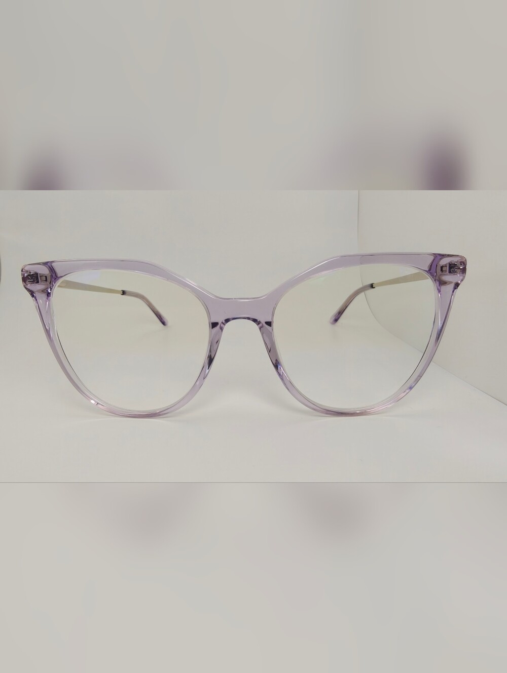 Carolina. Clear Lavender Cat-Eye Pale Gold Meta. Glasses for Women.